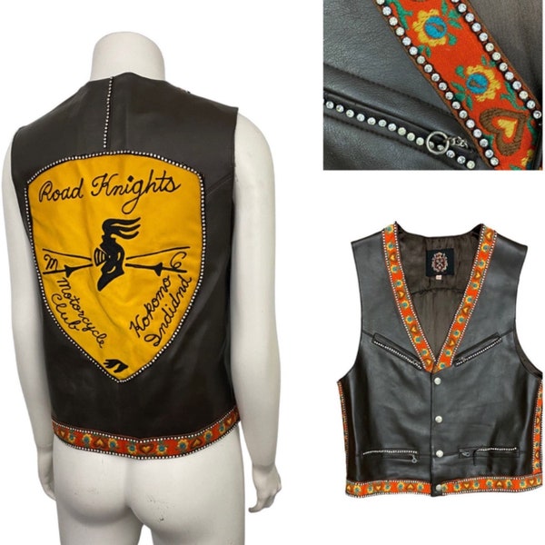1960s Brown Leather MC Cut Road Knights Indiana Leather Vest / Women’s S/M *