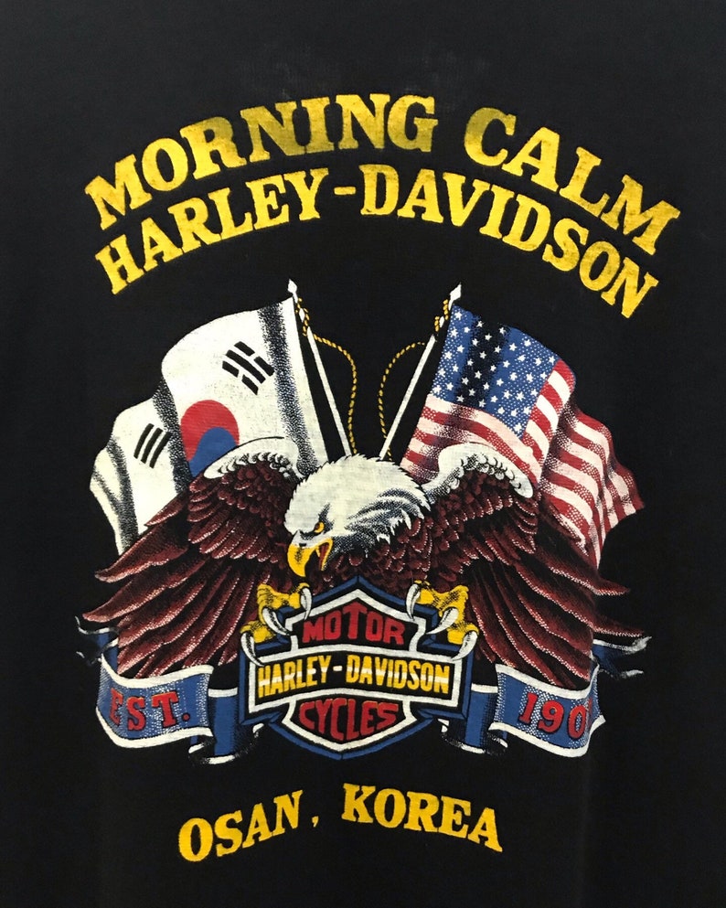 1980s Motorcycle T Shirt 80s NOS Harley Davidson Korea Tour Souvenir Tee Men/'s Medium