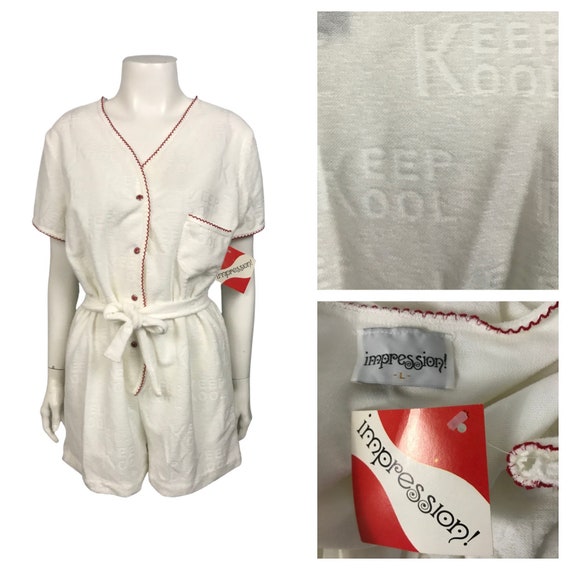 1980s Loungewear Romper / NOS White Terry Cloth Co