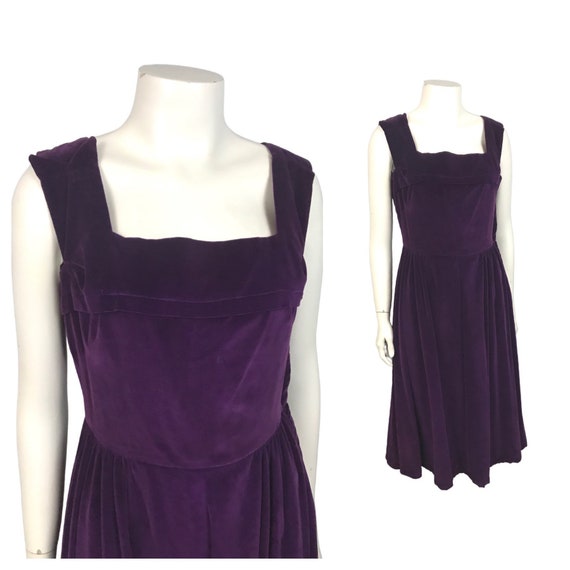 1950s Purple Velvet Dress / Sleeveless Dress Side