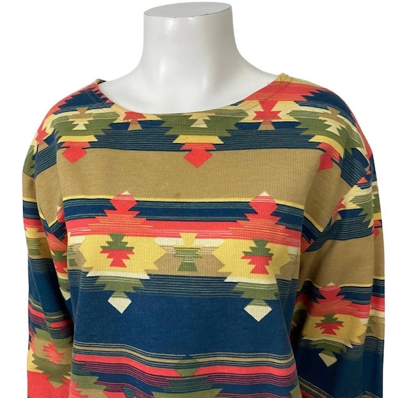 1990s Southwestern Print Stripe Pullover Shirt To… - image 1