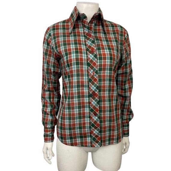 1980s Autumn Colored Plaid Shirt Button up Wester… - image 5