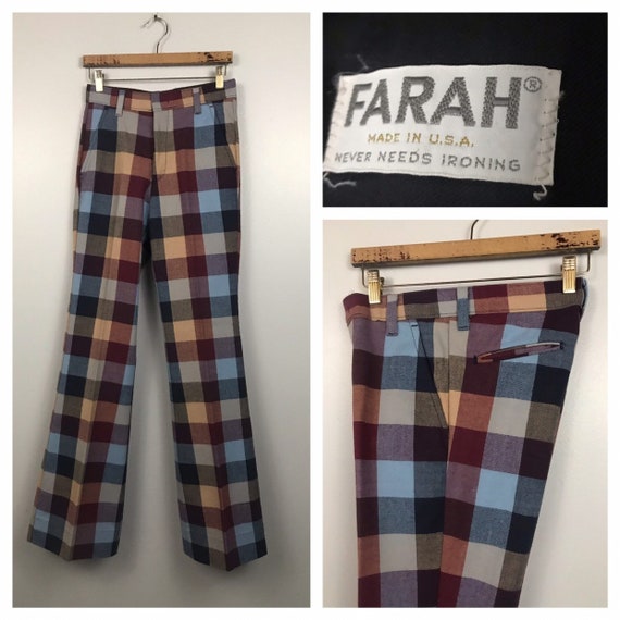 1960s Farah Hip Hugger Pants / 60s 70s Plaid Flared Pants Bay City Rollers  / Women's Small - Etsy Singapore