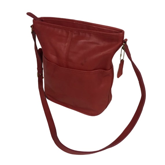 Vintage Coach Red Leather Bucket Bag / 1990s Shoul