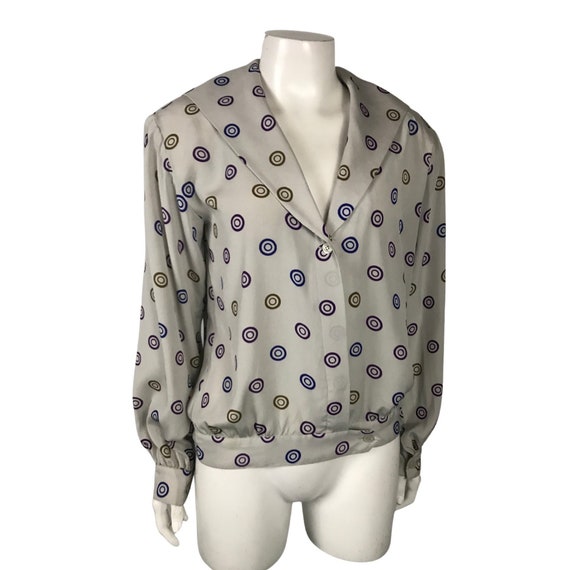 1980s Halston Blouse / 80s Low Cut Novelty Print … - image 9