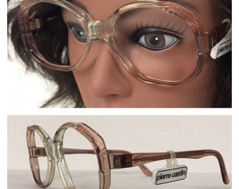 NWT 1980s Pierre Cardin Clear Salmon Grey Oversized Eyeglasses Frames / 53 x 19*