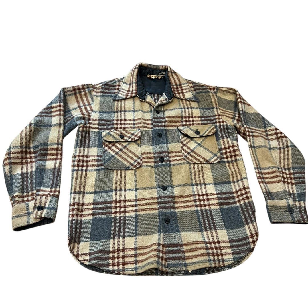Vintage 1950s Workwear CPO Flannel Plaid Shirt Jacket Sportswear