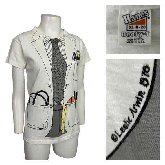 1970s OG Leslie Arwin Doctor Print Novelty T Shirt Single Stitch 