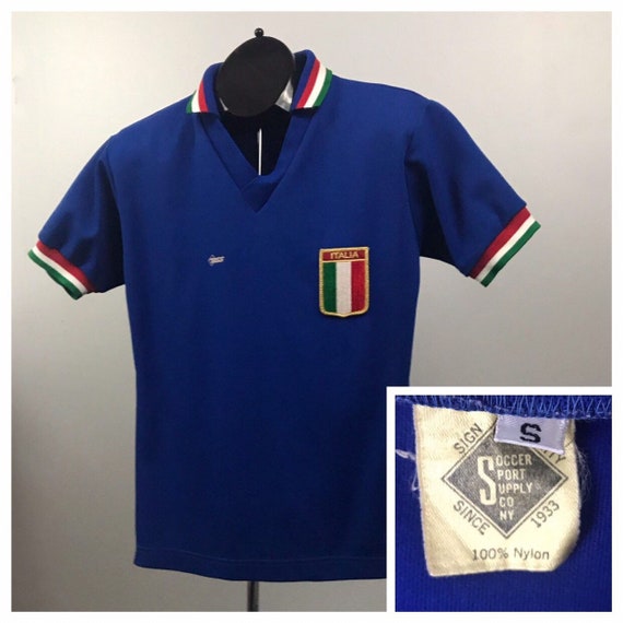 1970s Italy Soccer Jersey / RARE 70s Blue Stripe S