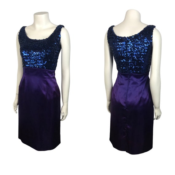 1960s Sleeveless Sexy Dress / 60s Purple Sequin F… - image 4