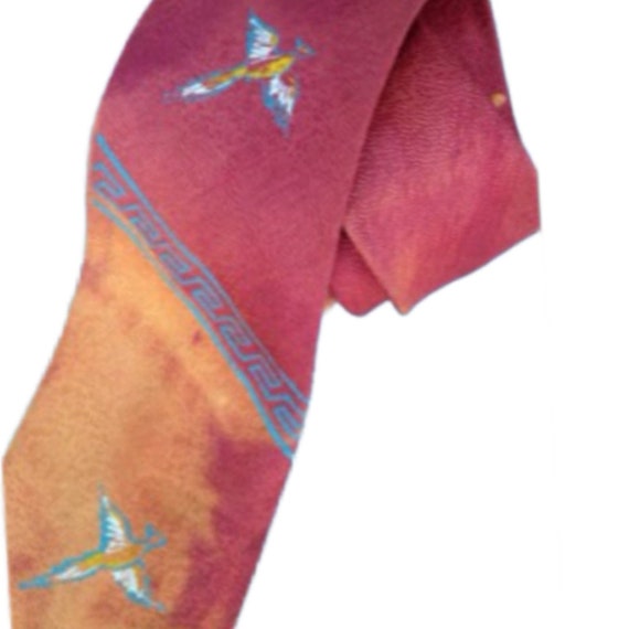 1950s Hand Painted Novelty Print Silk Necktie Wit… - image 2