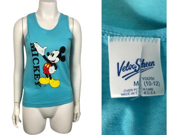 1990s Mickey Mouse Tank Top Shirt / Blue Disney Shirt / Youth Medium or Women's XXS