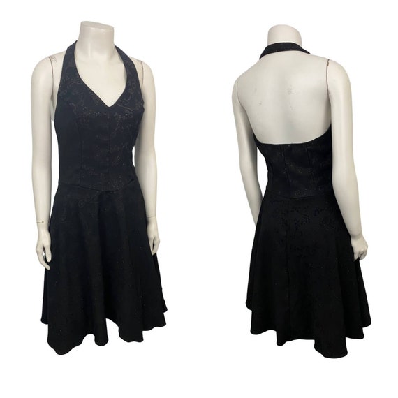 1990s Black Fit and Flare Halter Top Short Party … - image 3