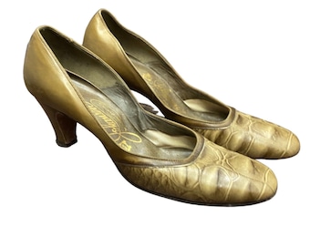 1960s Faux Snakeskin Slip On High Heels / Women's 8 *