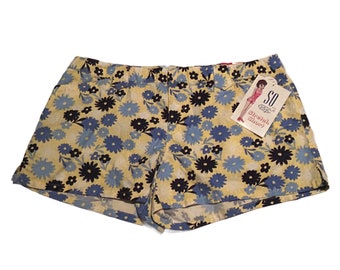 Mini-short en coton à imprimé fleurs jaunes vintage Année 2000 / Femme XL/XXL*