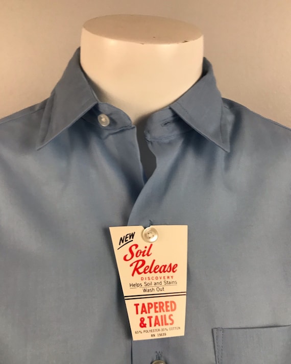 1960s Button Down Shirt / 60s NOS Sky Blue Mod Iv… - image 2
