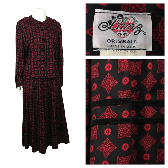 1980s Lanz Dress Set / 80s Black & Red Jacket and… - image 10