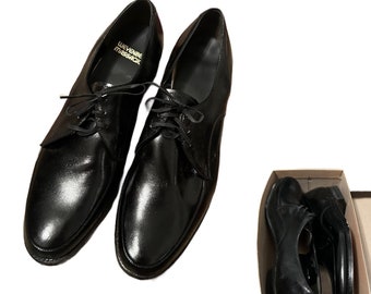 1960s Deadstock Mod Black Leather Lace Up Oxford Shoes / Men’s 12 *