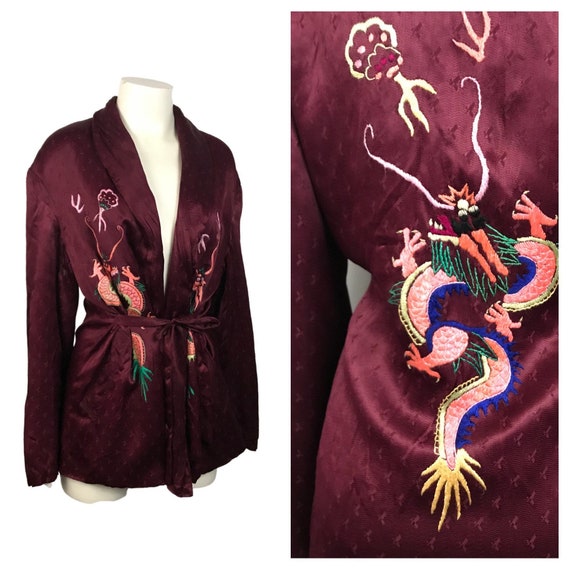1940s Asian Jacket Top / Dragon Embroidery Tie Rob