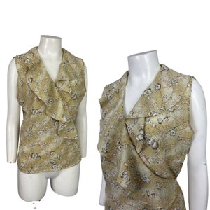 Vintage Floral Wrap Tie Sleeeveless Summer Blouse Top / Women’s Large