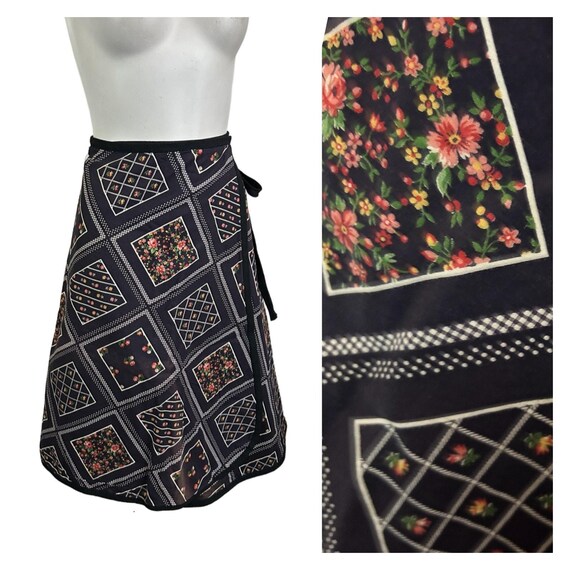 Buy 1960s Patchwork Floral Cotton Reversible Wrap Skirt / Womens 