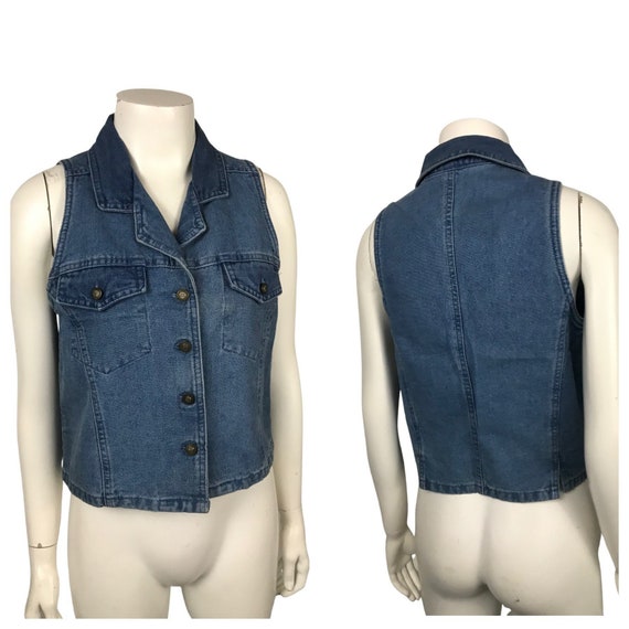 1990s Express Denim Vest / 90s Blue Jean Button U… - image 5