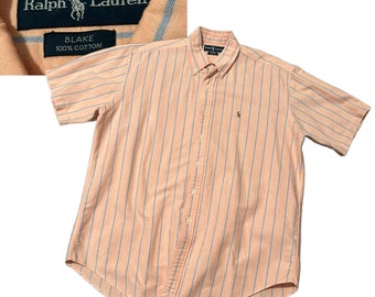 1980s Ralph Lauren Blake Blue Label Stripe Cotton Ivy Shirt / Men’s XL *