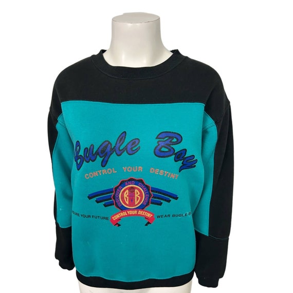 1990s Bugle Boy Color Block Spellout Graphics Swe… - image 2