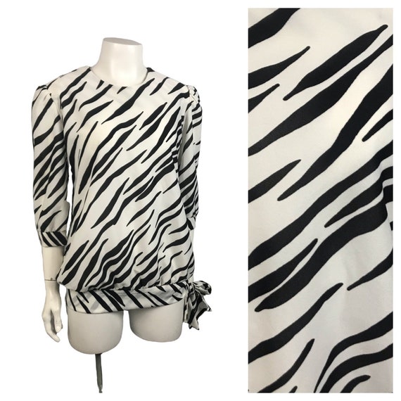 1980s Zebra Print Blouse / 80s Novelty Semi Sheer