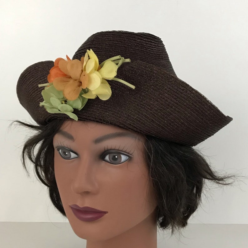 1940s Brown Cloche Hat / Womens Small / Decorative Floral ...
