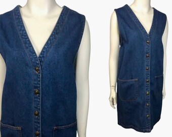 1990s Blue Jean Denim Sleeveless Dress Button Up / Women’s Small *