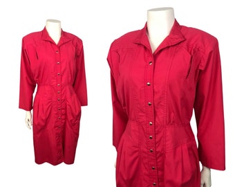 1980s Pink Button up Shirt Dress Diner Uniform / Women’s Medium *