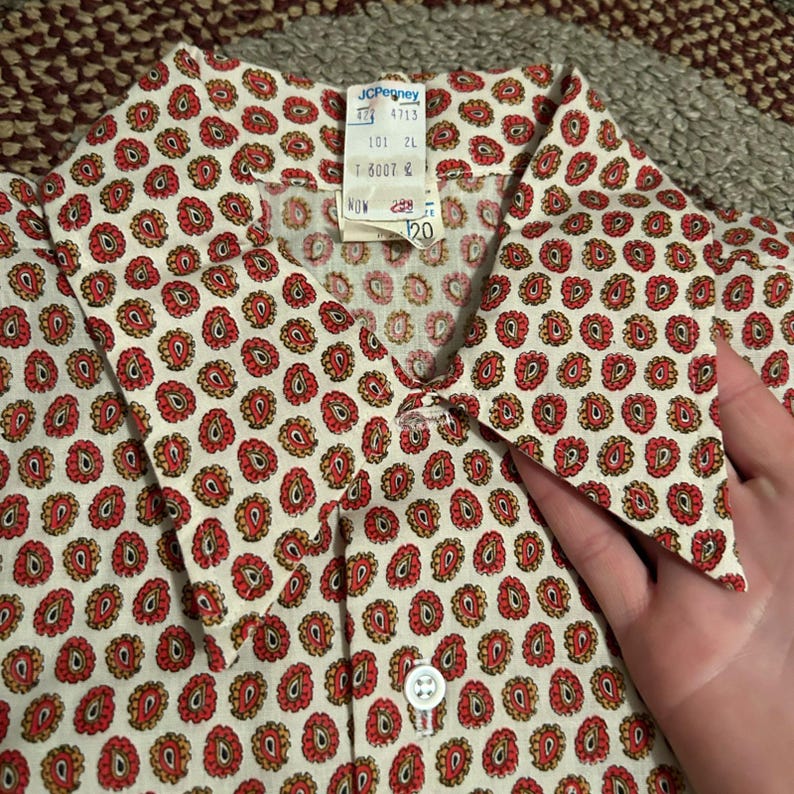 1960s NWT Mod Paisley Button Up Slim Fit Shirt Dagger Collar / Men’s XS * image 2