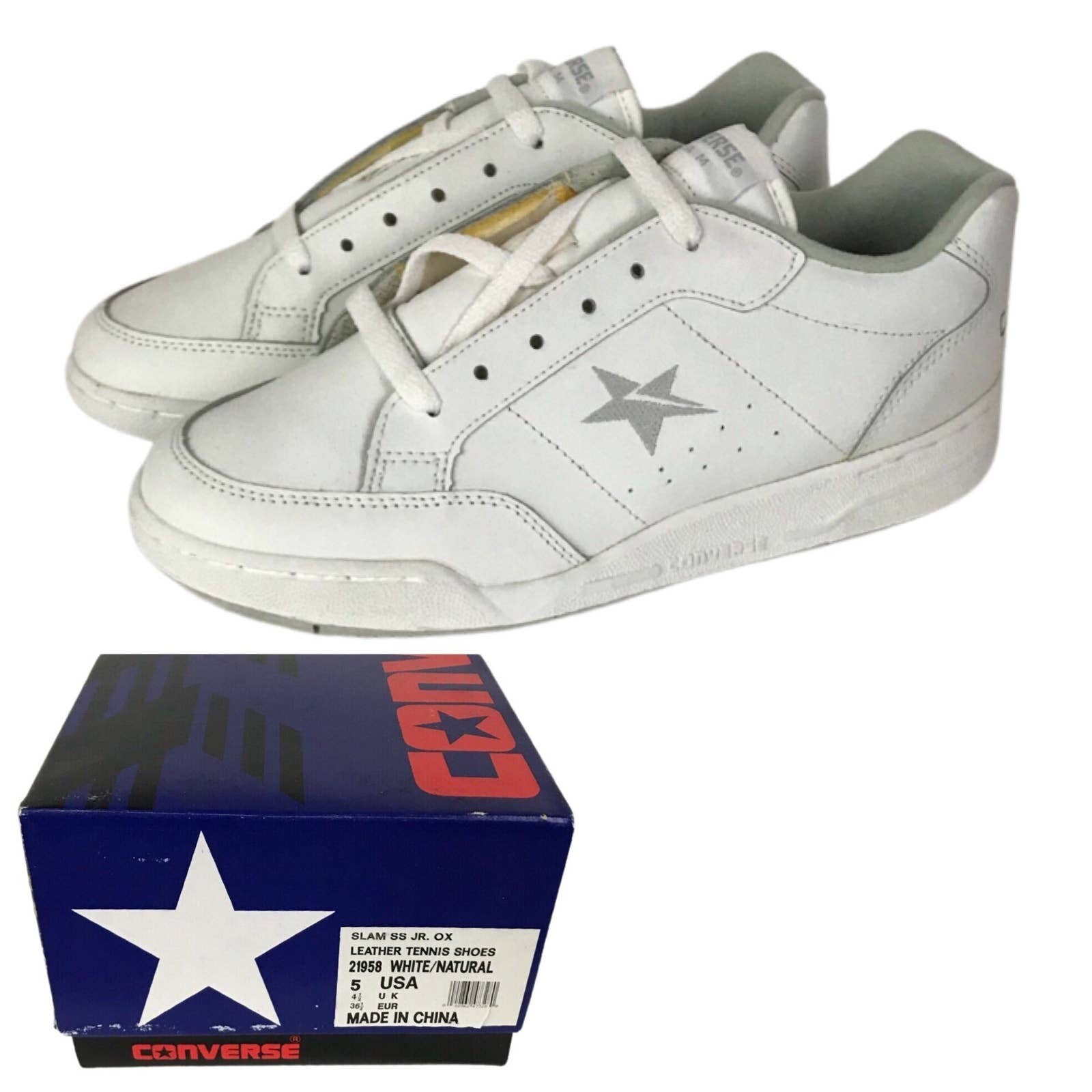 Deadstock 1990s White Leather Converse Slam Lace Shoes Ni o 5 o