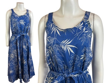 1980s Novelty Jungle Print Sleeveless Tie Belted Sun Dress / Women’s XS *