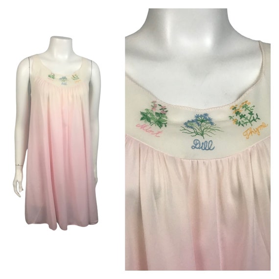 1960s Pink Baby Doll Nightie / Ombre Plant Herb No