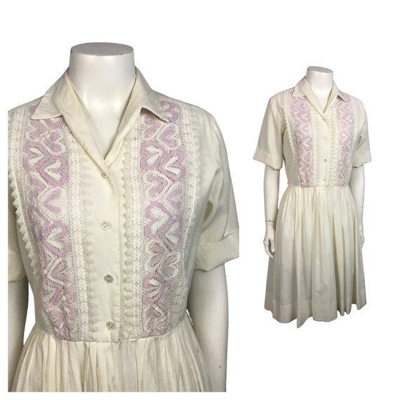 1950s House Dress / 50s Heart Lace Novelty Panel B