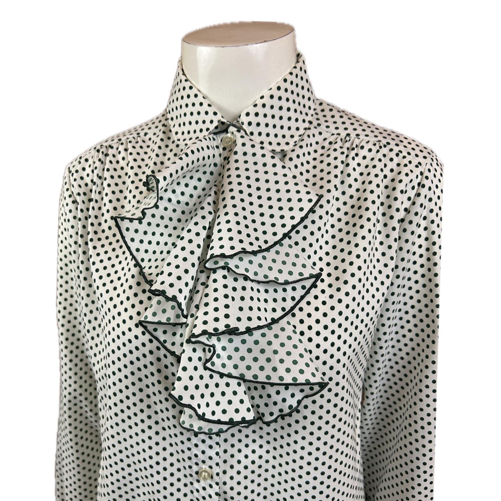 Vintage Green Polka Dot Ruffled Neck Blouse Shirt Top Vintage Green Polka Dot Ruffled Neck Blouse Shirt Top