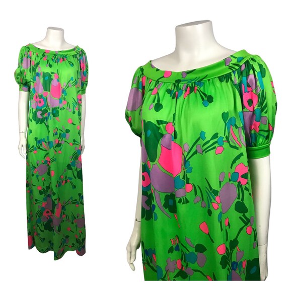 1960s Kamehameha Maxi Hawaiian Dress / 60s Mod Psy