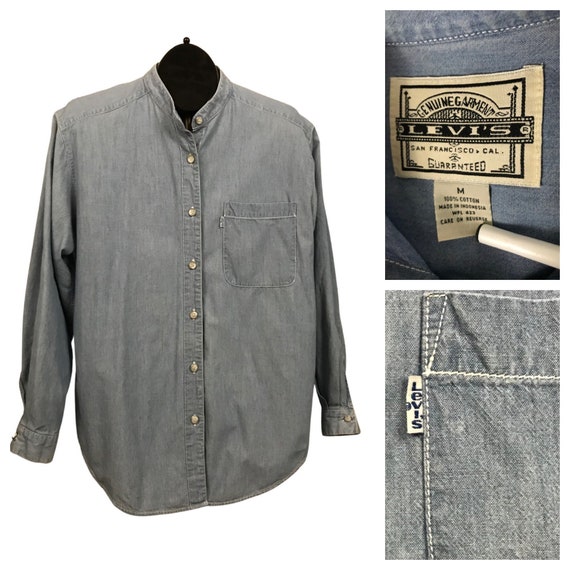 1990s Levi’s Work Shirt / Collarless Denim Chambra