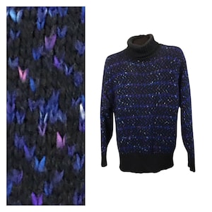 1990s Black & Blue Knit Pullover Turtleneck Sweater / Women’s Medium *