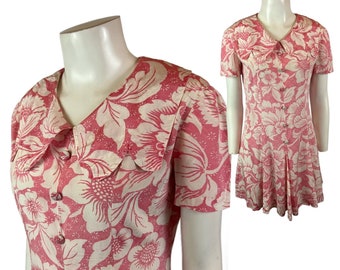 1970s Mod Pink Floral Double Beagle Collar Mini Dress / Women’s Small *