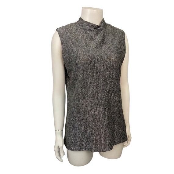 1970s Metallic Sleeveless Blouse / Silver Lame Mo… - image 1