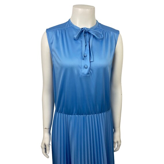 1970s Blue Sleeveless Dress Set / Pleated Dress w… - image 3