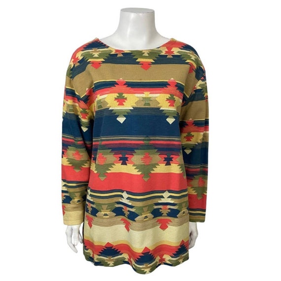 1990s Southwestern Print Stripe Pullover Shirt To… - image 5