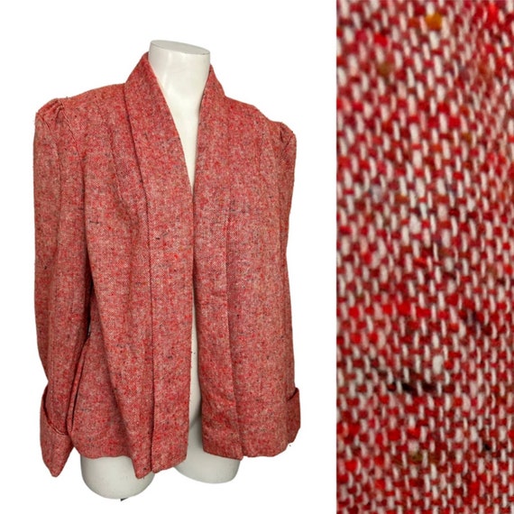 1970s Pink Flecked Tweed Open Front Jacket Boho / 