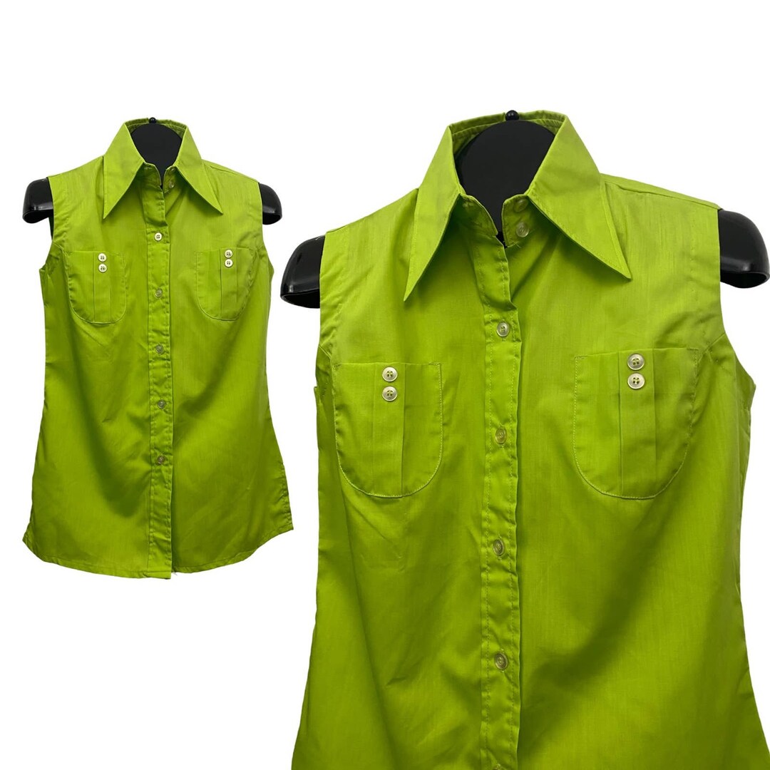 1960s Mod Lime Green Sleeveless Button up Blouse Shirt / Etsy