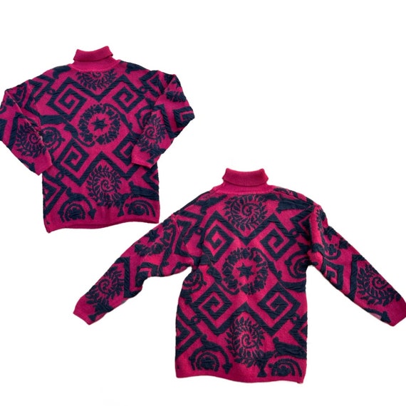 1980s Preppy Geometric Oversized Chunky Sweater T… - image 3