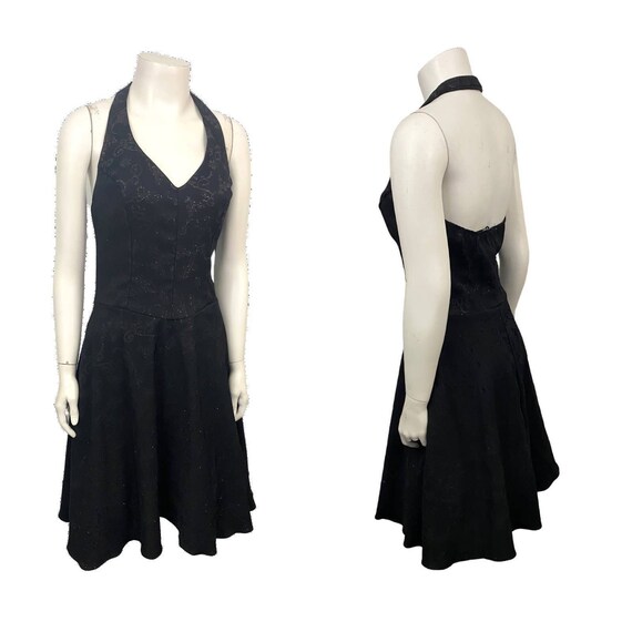 1990s Black Fit and Flare Halter Top Short Party … - image 5