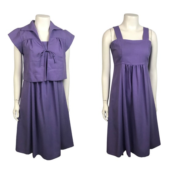 1970s Dress Set / 1970s Disco Purple Sleeveless Dr